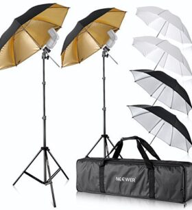 Neewer® Kit Monture de Flash Trois Parapluies (2)33&Prime;/84cm Blanc/ Argent Réflectif/ Or Réfléchissant pour Canon 430EX II, 580EX II, Nikon SB600 SB800, Yongnuo YN 560, YN 565, Neewer TT560, TT680