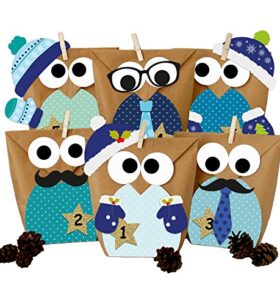 DIY Set Calendrier de l&rsquo;Avent pour travaux manuels – Chouettes de Noël Rouge avec décoration supplémentaire – Chouettes de Noël – à remplir – Papier à remplir vous-même – de dragon