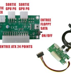 KALEA-INFORMATIQUE Adaptateur d&rsquo;alimentation ATX pour Carte Graphique (GPU) – ATX24 vers Molex et P6 – Adaptée au Mining Bitcoin – Cordons fournis
