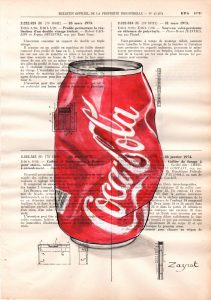 Coca 1 scaled 1 Tableau sur vieux livre "coca canette"