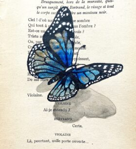 Dessin à l'encre de chine et aquarelles sur page de vieux recueil de brevet. Tableau unique fait main