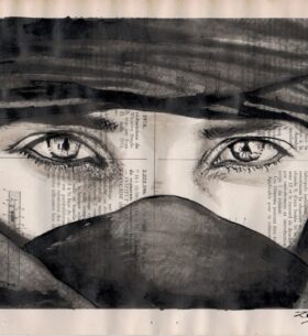 Dessin à l'encre de chine sur page de vieux recueil de brevet. Tableau unique fait main
