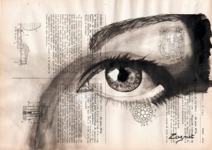 oeil 1 scaled 1 Tableau sur vieux livre "You"