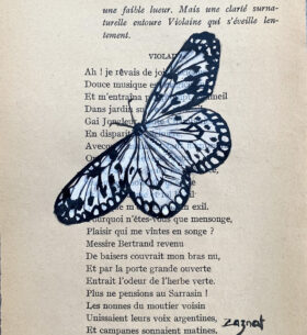 Peinture et encre de chine sur page d'un livre ancien. Modèle unique. Dimension 11 x 18 cm. Prix sans cadre. Si vous souhaitez un proposition d'encadrement