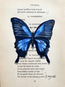 papillon bleu 11x18 Tableau sur livre Papillon Bleu